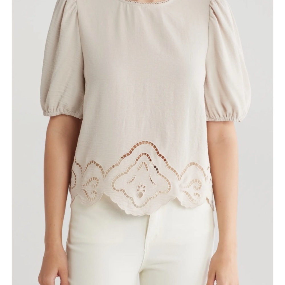 Adrianna Papell Cream Lace Trim Blouse